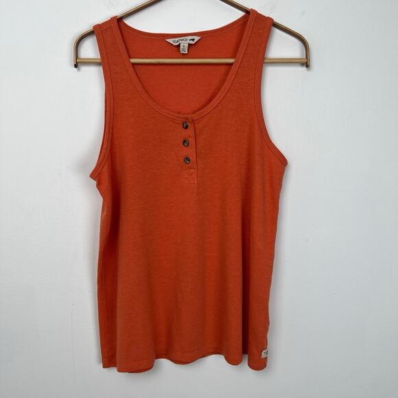 Toad & Co Size Small Piru Henley Tank Hemp blend Orange Granola Girl Earthy - Picture 2 of 8